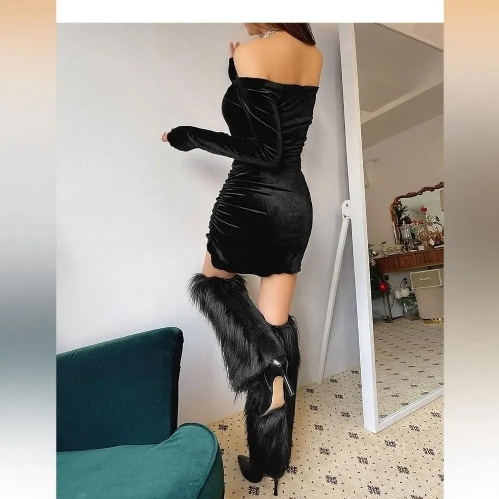 Black Faux Fur Leg Warmers - Women Accessories Hosiery & Socks